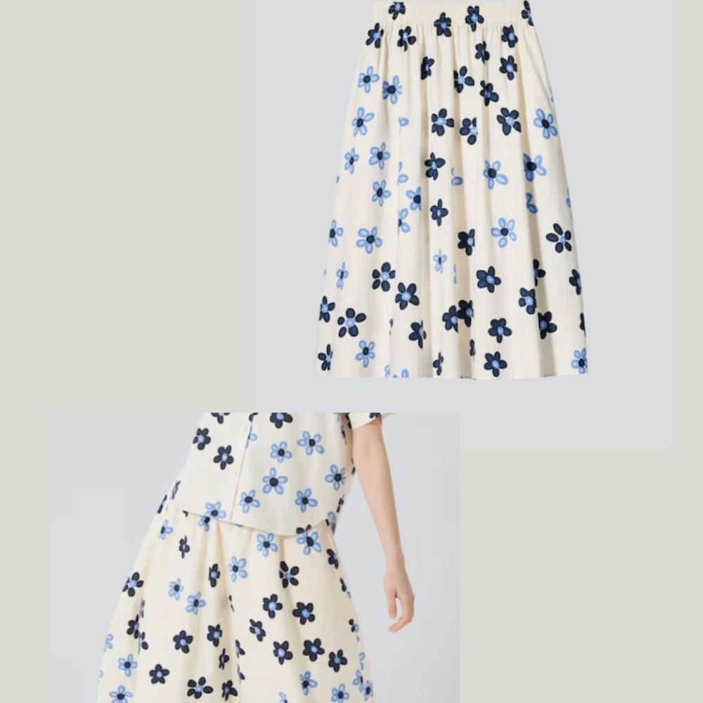 Uniqlo Cream Midi A-Line Skirt with Pleats